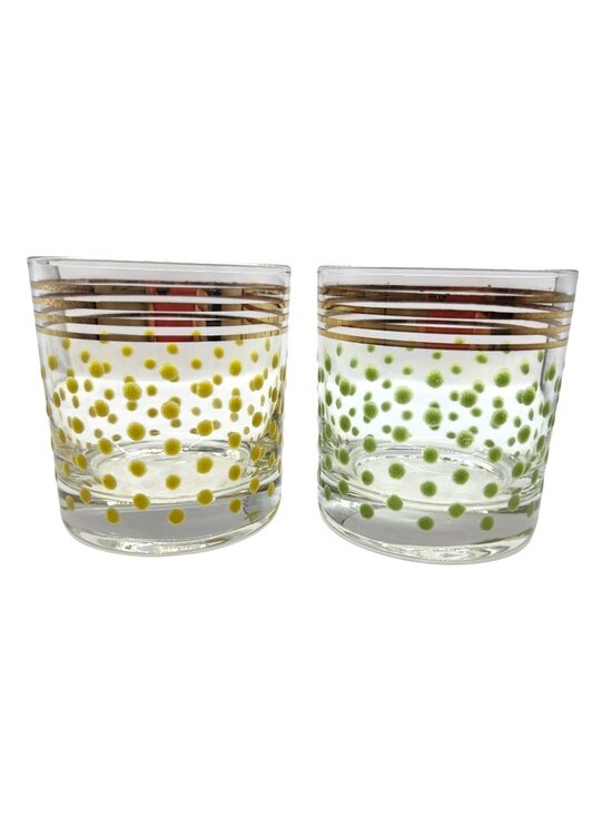 federal glass Other - Vtg Federal Glass Polka Dot Low ball Glasses Gold trim MCM Set of 2